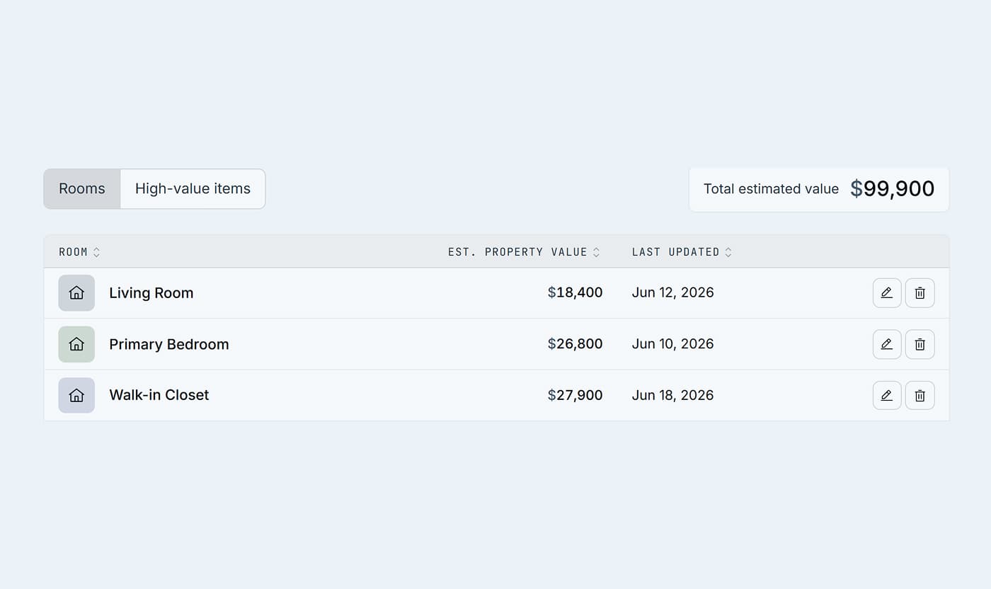 Home inventory screenshot