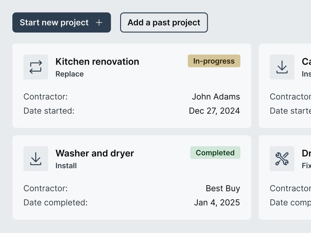 ReadilyHome project tracking with in-progress & completed projects