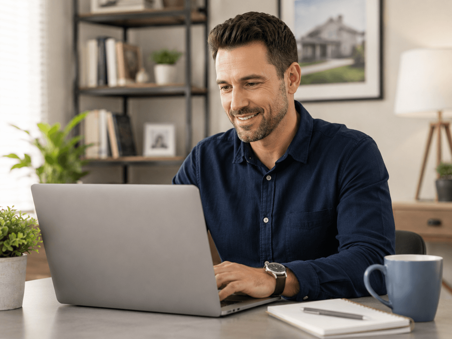 Loan officer working on a laptop in a home office