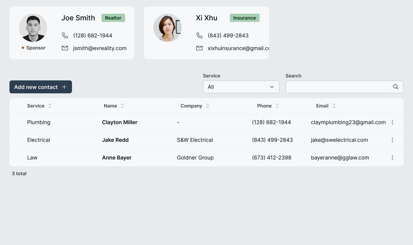 Contacts dashboard preview