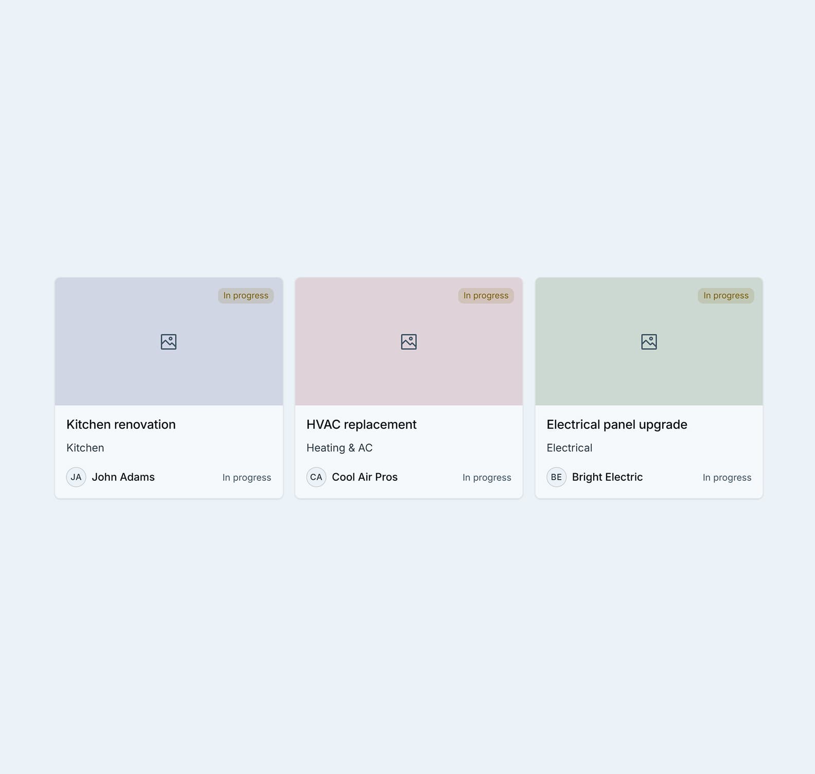 Project history view with in-progress & completed projects