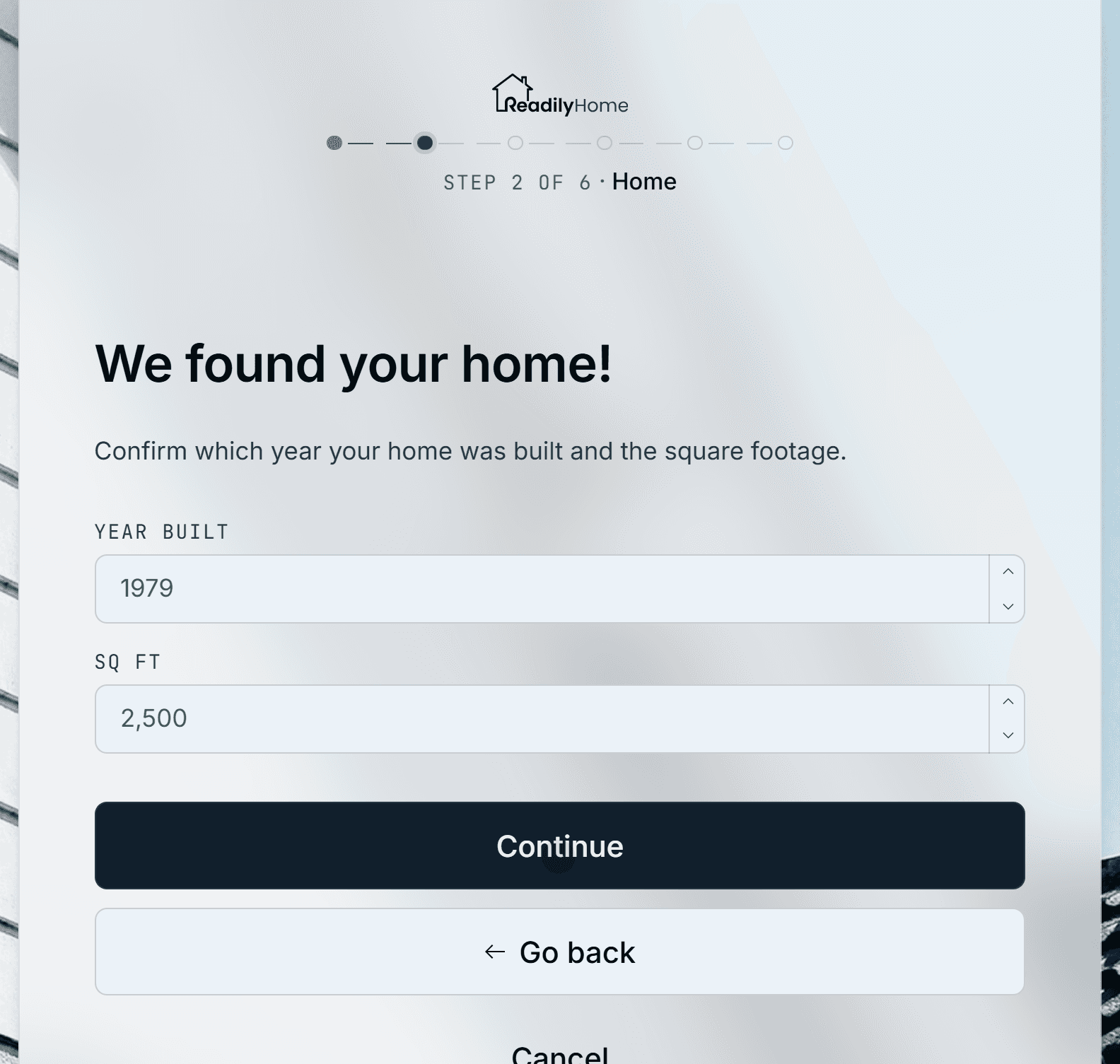 Home profile setup screen
